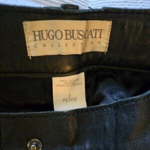 Hugo Buscati 100% Leather Pants Women’s Petite 2 Black Flare Bootcut EUC